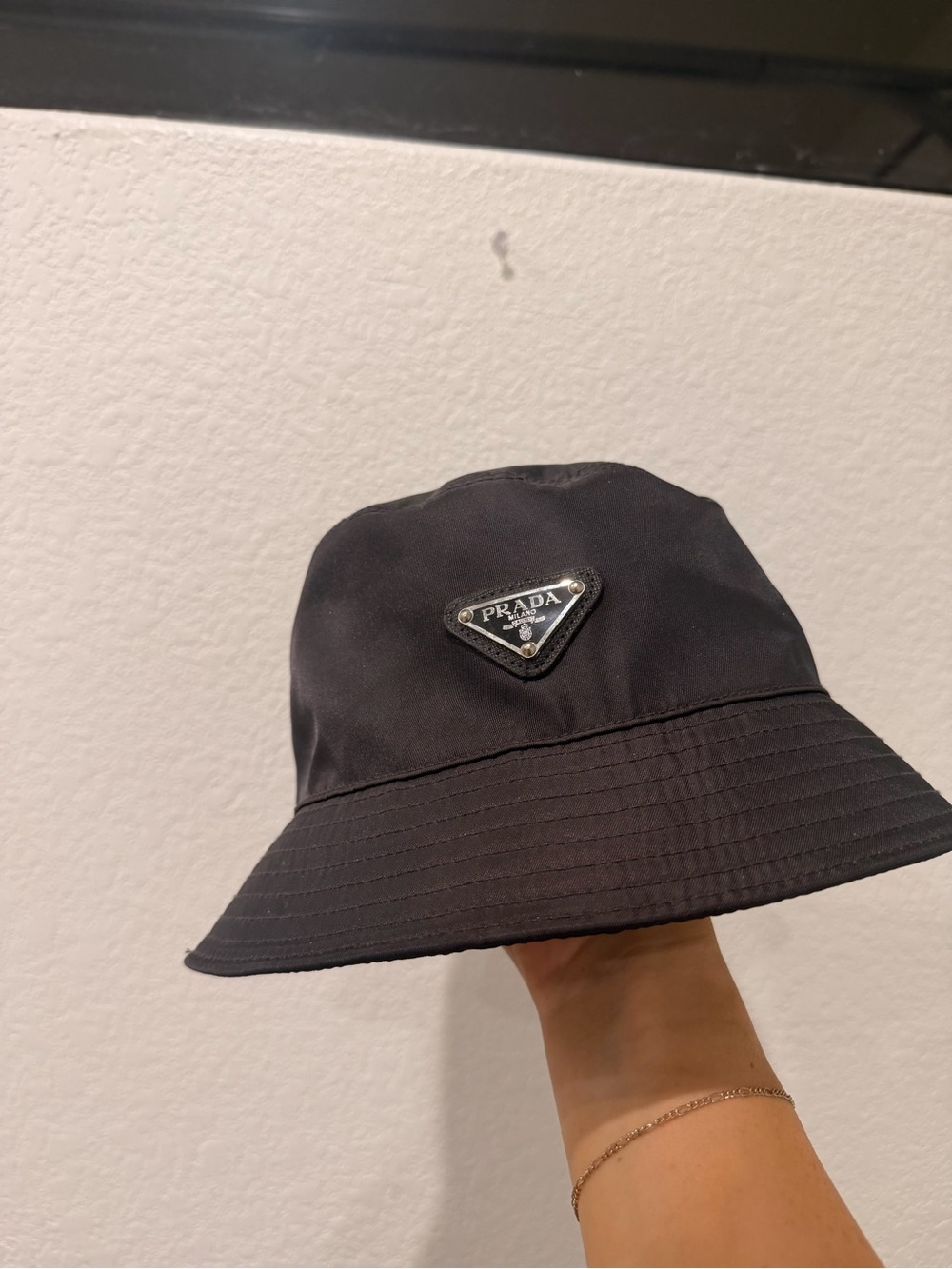 Prada Black Nylon Bucket Hat with Triangle Logo Plaque
